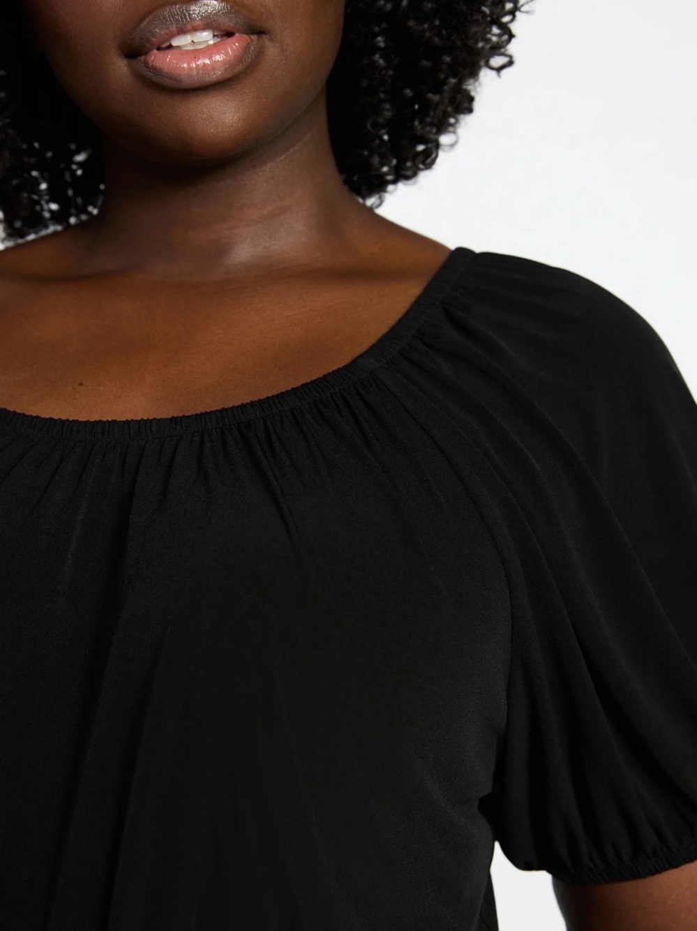 NWOT Terra & Sky Black Peplum Puff-Sleeve Top - Picture 4 of 7